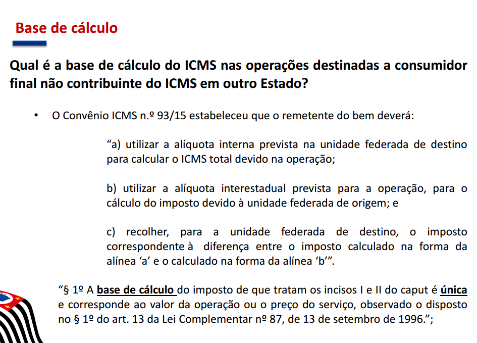 base de calculo icms credito