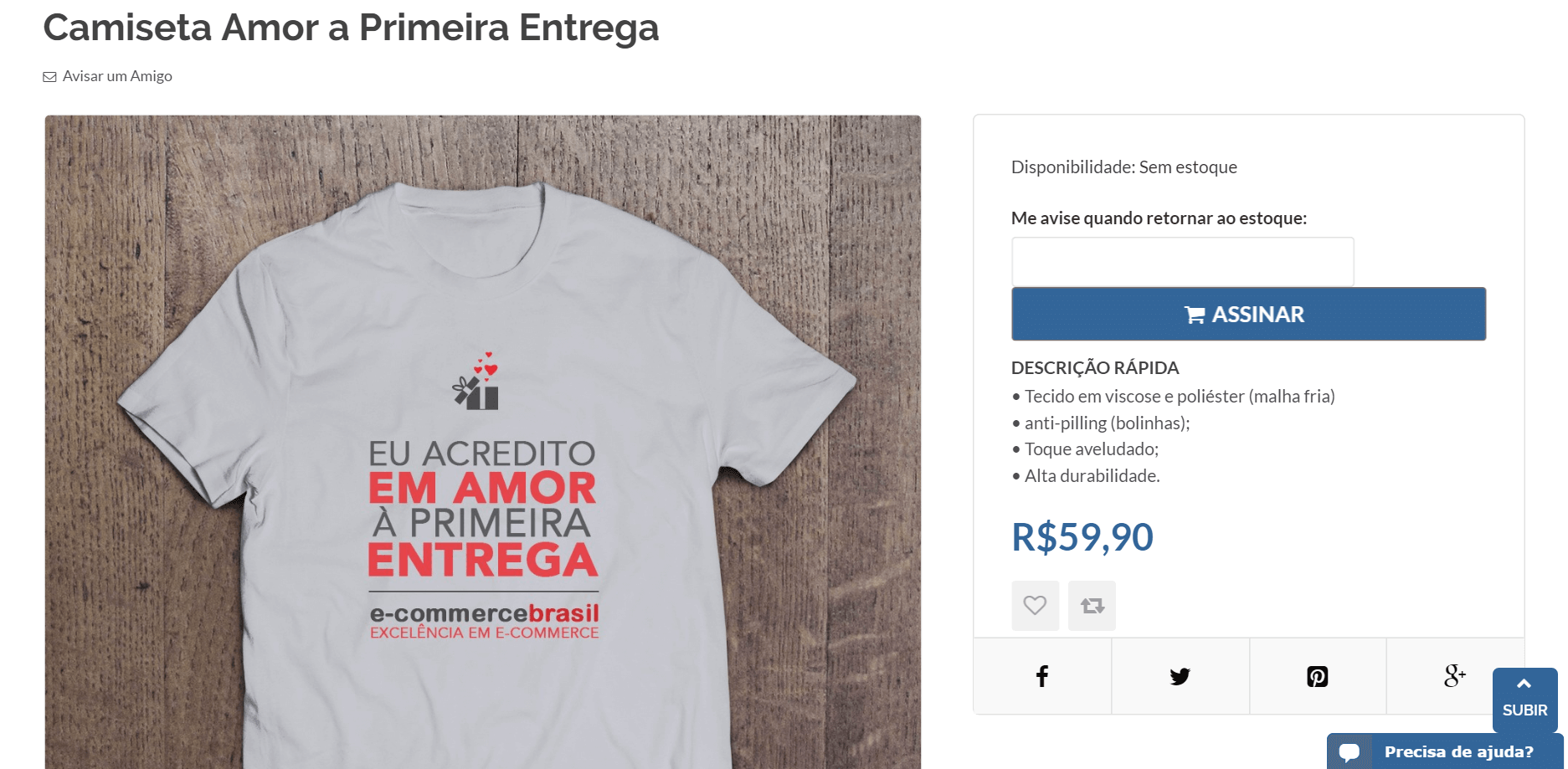 camiseta amor à primeira entrega - loja do E-Commerce Brasil